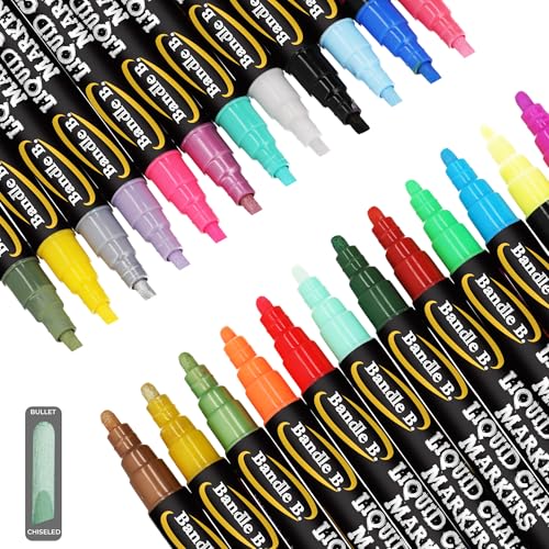 Image of Bandle B. Chalk Markers - 24 Vibrant, Erasable, Non-Toxic, Water-Based, Reversible Tips. For Glass or Chalkboard Markers for Businesses, Restaurants, Liquid Drawing Chalk (Vibrant 6mm)