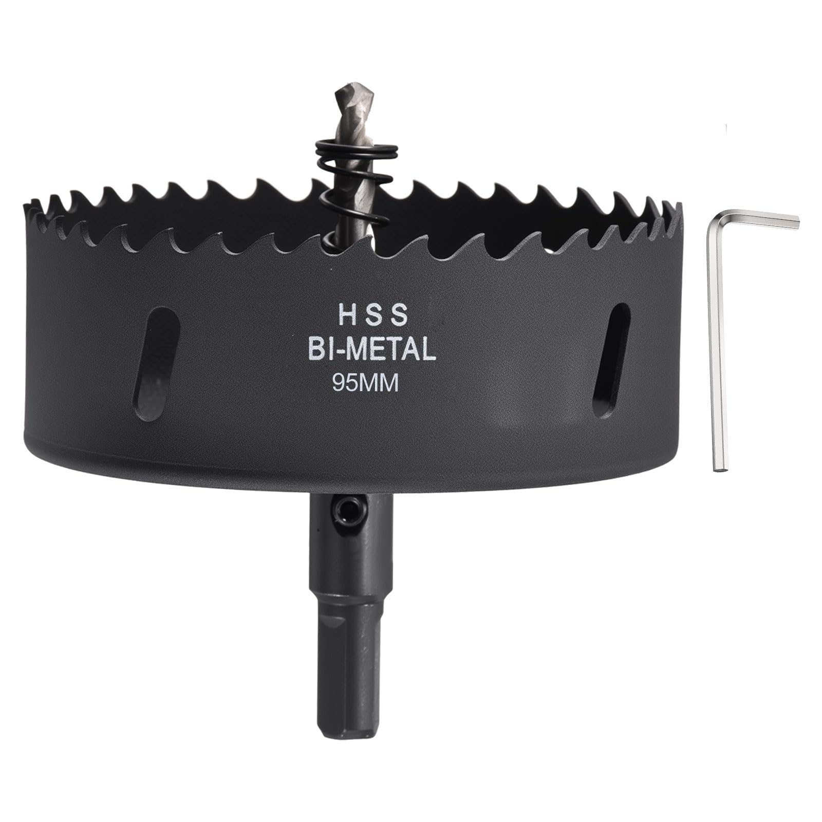 CoCud 3-3/4"(95mm) Hole Saw, M42 Bi-Metal Hex Shank Hole Cutters Drill Bit with Spring - Cutting Tool for Thick Metal Board Alloy Steel Plate. Black