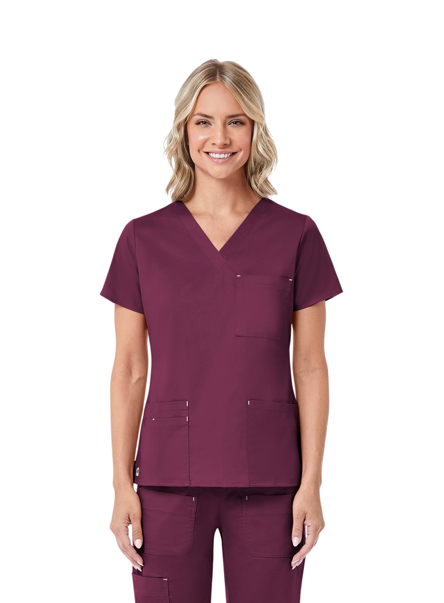 Maevn Women's Blossom 3-Pocket V-Neck Top(Wine, X-Large)