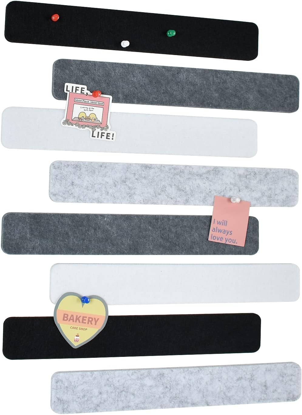 Felt Pin Board Bar Strips, Self-Adhesive Lightweight Bulletin Board Bar Strips No Damage For Wall,for Paste Notes, Photos, Schedules, Announcements (Black White Grey - View #9