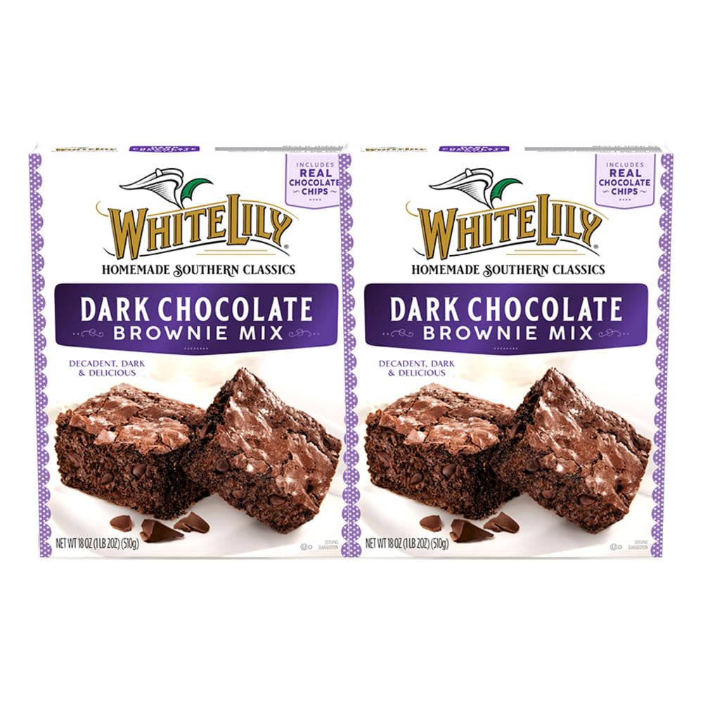 Amazon.com: White Lily Dark Chocolate Brownie Mix with Real Chocolate Chips,  18 oz - Palatize Pack of 2