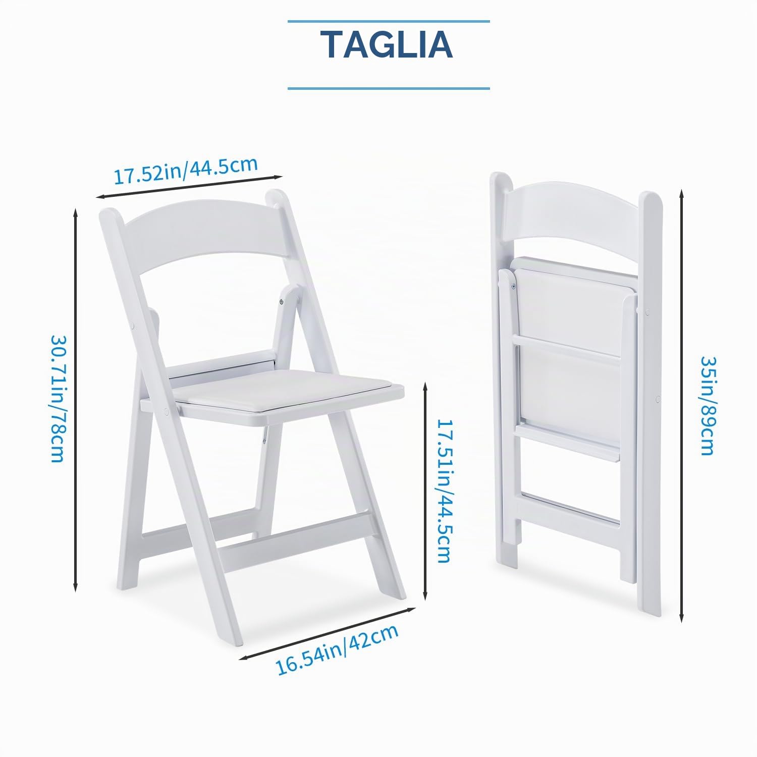 KAIHAOWIN Sedie pieghevoli in resina, confezione da 4, con seduta imbottita in vinile, per interni ed esterni, per eventi, feste, matrimoni, colore: bianco