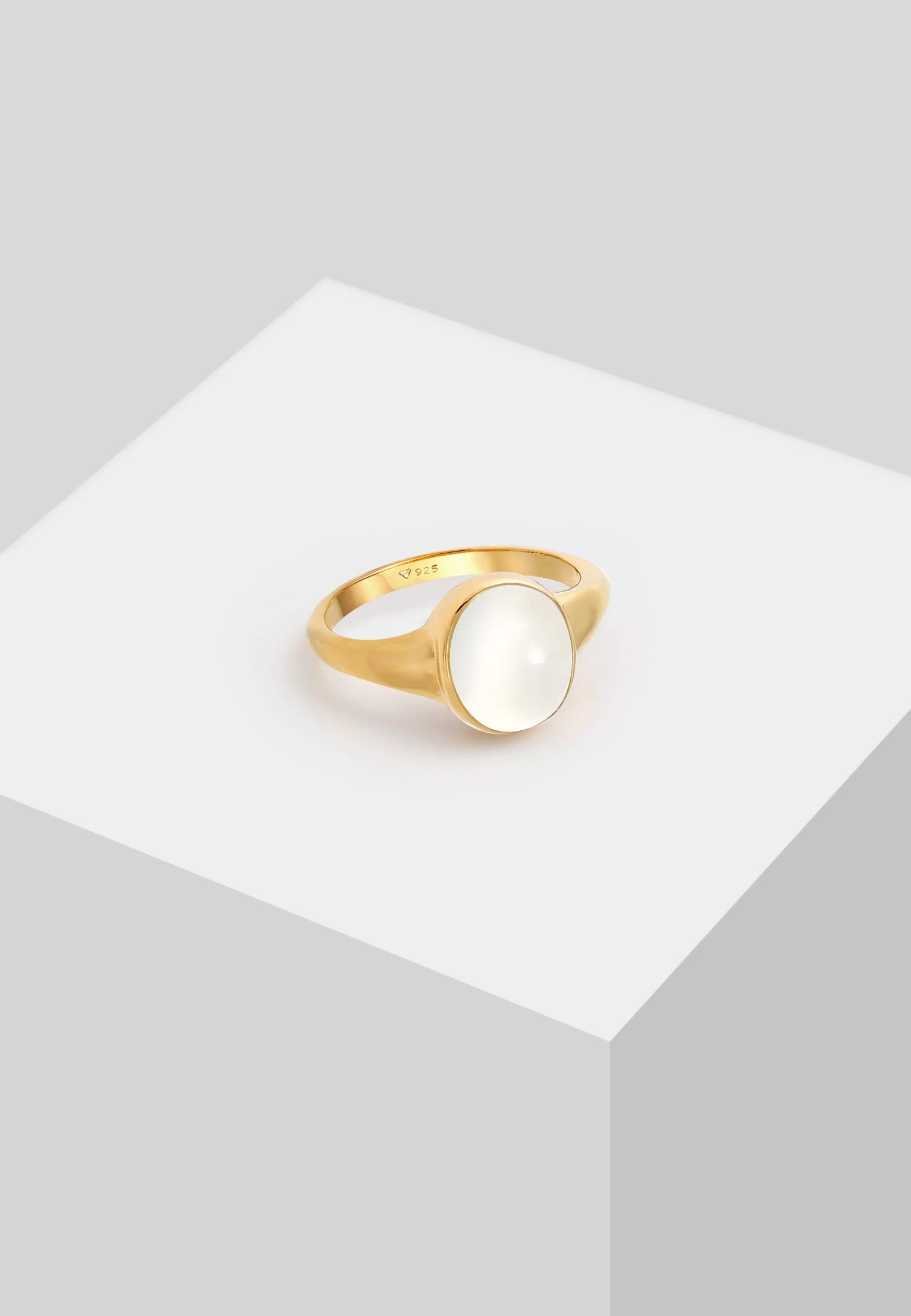 Elli Ring Damen Siegel mit Mondstein 925 Silber Vergoldet