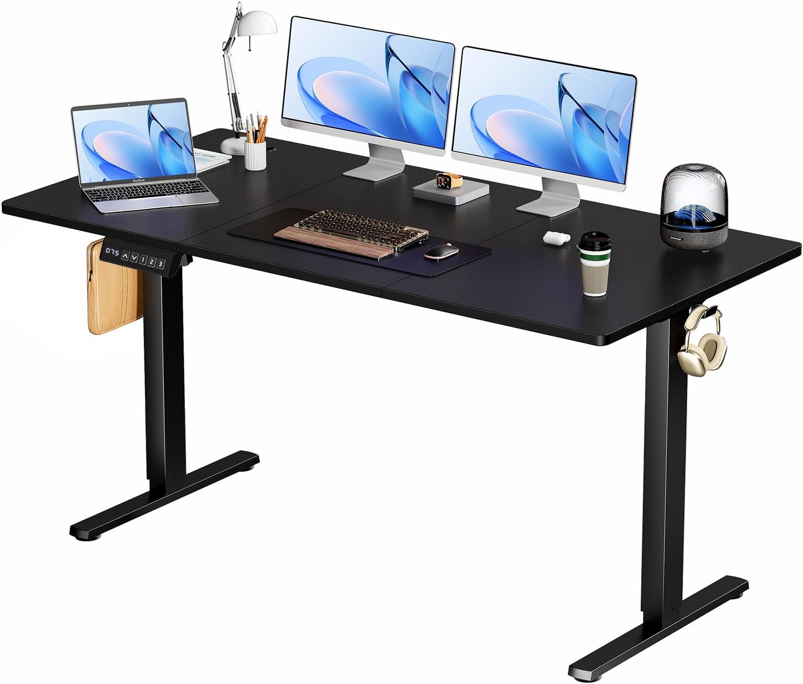 Smug Standing Desk, Adjustable Height Electric Sit Stand Up Down Computer Table, 63x24 Inch Ergonomic Rising Modern Lift Motorized Gaming Desktop Workstation for Work Home Office - Black