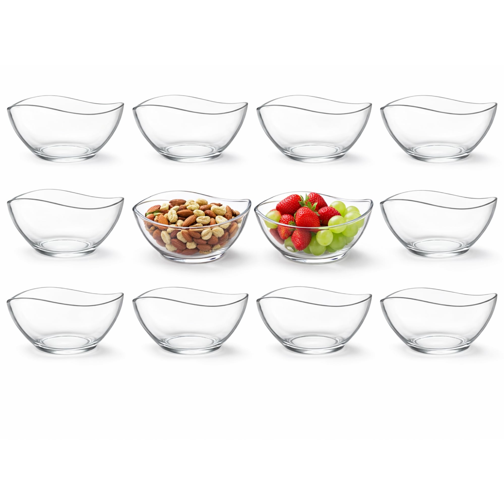 Altınbaş Glasschalen-Set 6,12 oder 24tlg. 310ml Glasschüsseln Set mit wellenförmigem Rand, stapelbar, Dessertschalen & Müslischalen, Servierschälchen für Snacks und Dips Made in Europa (24)