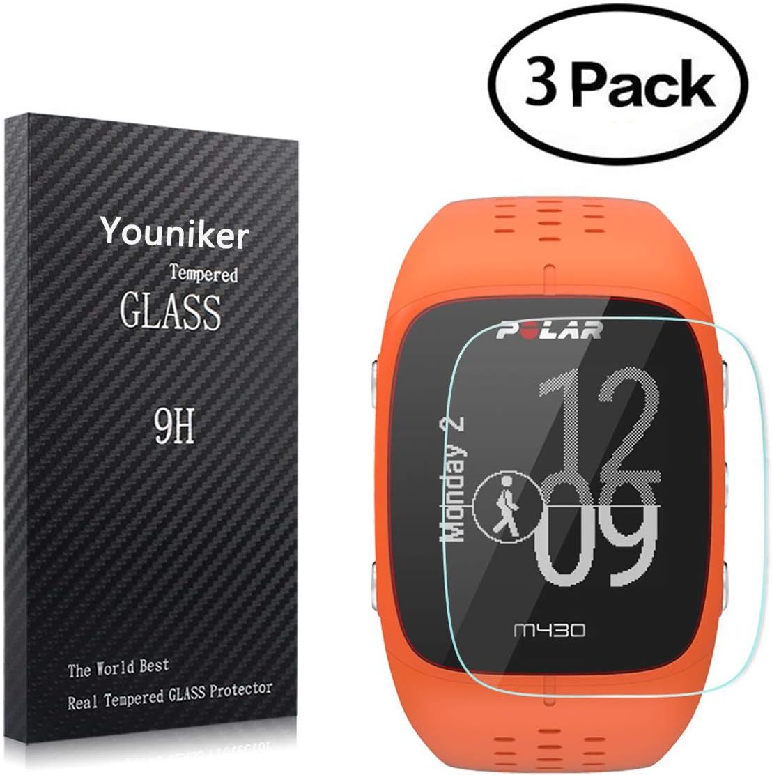 3 Pack for Polar M430 Screen Protector Tempered Glass for Polar M400 GPS Running Watch Screen Protector Foils Glass 9H 0.3MM Anti-Scratch Anti-Fingerprint Bubble Free
