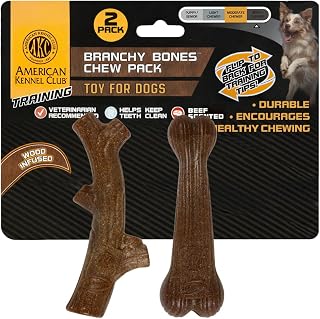 American Kennel Club 2 Pack Training Dog Chew Toy, Wood-Infused PP Branchy Bone Dog Toys, Durable Dog Toys for Moderate Chewers, Beef Scented for Long-Lasting Engagement, Supports Dental Health