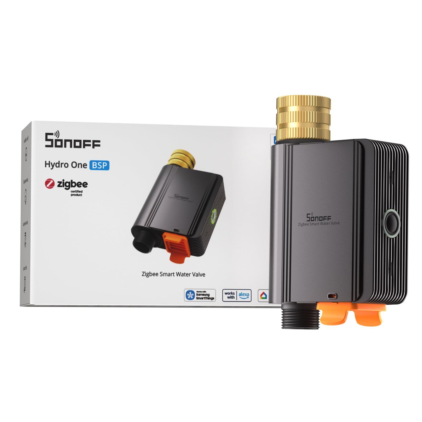 SONOFF SWV-ZFE Hydro ONE Zigbee Smart Sprinkler Timer, Brass Inlet, Weather-Adaptive Scheduling Irrigation Timer with Flow Meter for Garden, 4 AA Powered, Requires Zigbee Hub, Compatible with HA