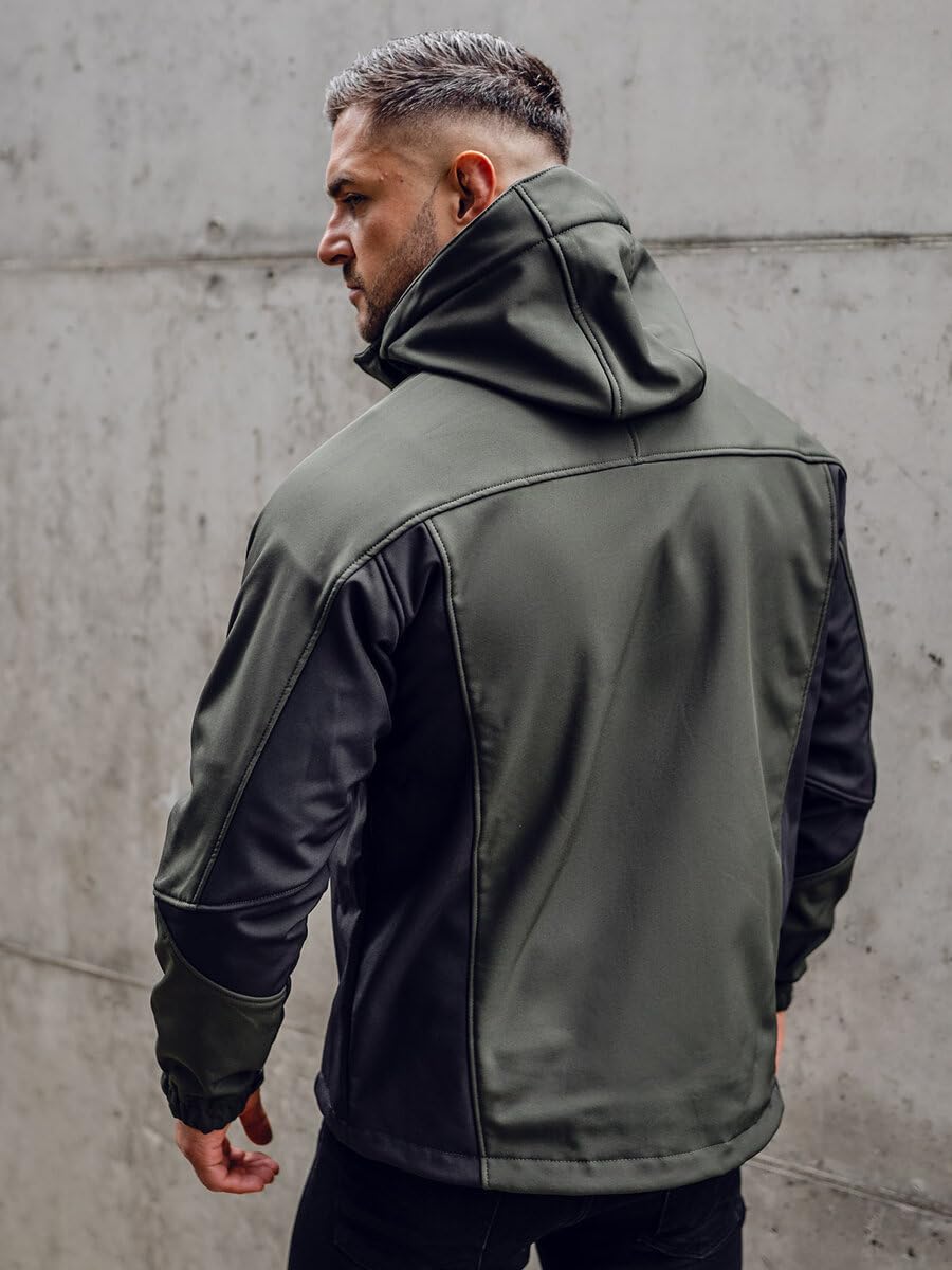 BOLF Hombre Chaqueta Softshell de Entretiempo con Capucha Cierre de Cremallera Cuello alto Cazadora Ropa de Abrigo Transirable Cortavientos Outdoor Plumas Estilo Deportivo Mix 4D4