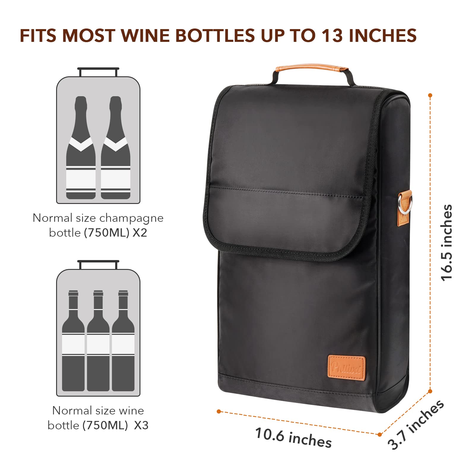 Bolsa de 3 botellas de vino con vasos de vino y abridor de vino, regalos de vino para mujeres, bolsa portátil para vino con correa para el hombro para viajes, picnic, playa, piscina, eventos, 3