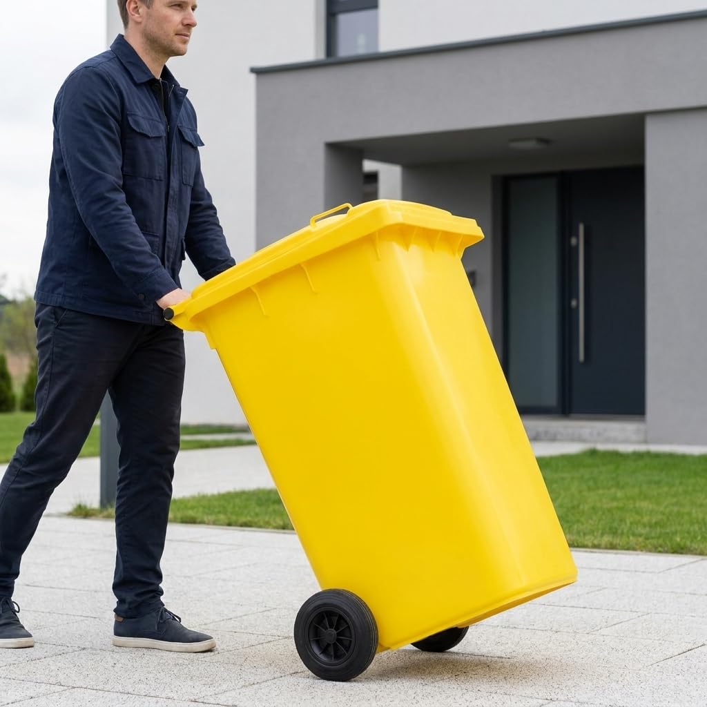 plasteo® Mülltonne Abfalltonne Reststofftonne Müllbehälter Mülleimer Made in Germany Für Straßenstellung Extra Starker Kunststoff Leichte Reinigung UV-beständig (Gelb, 2x 240 Liter)