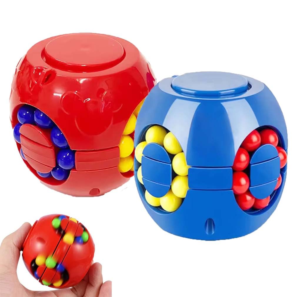 2PCS Rotating Cube with Balls – Fidget Puzzle Toy, Bean Puzzle Cube Spinner Fidget Toy, 3D Ball Anti Stress Ball Educational Sensory Toys for Boy Girl Kid Adult Child