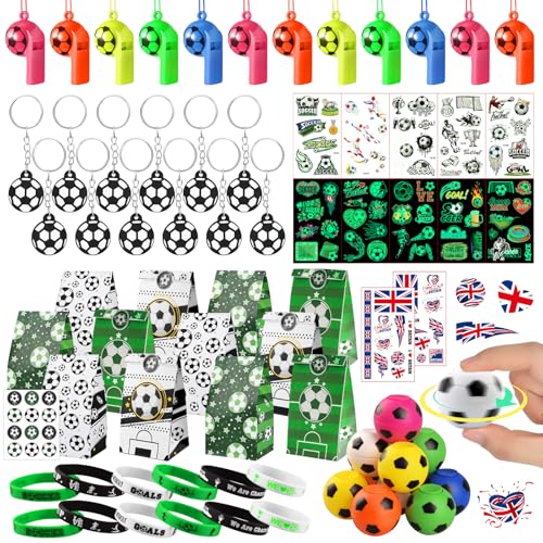 ARIEL-GXR Football Party Bags Fillers Football Party Bags Football Party Favors Set with Keychains Bracelets Whistles Tattoos Stickers Soccer Party Supplies Birthday Gift