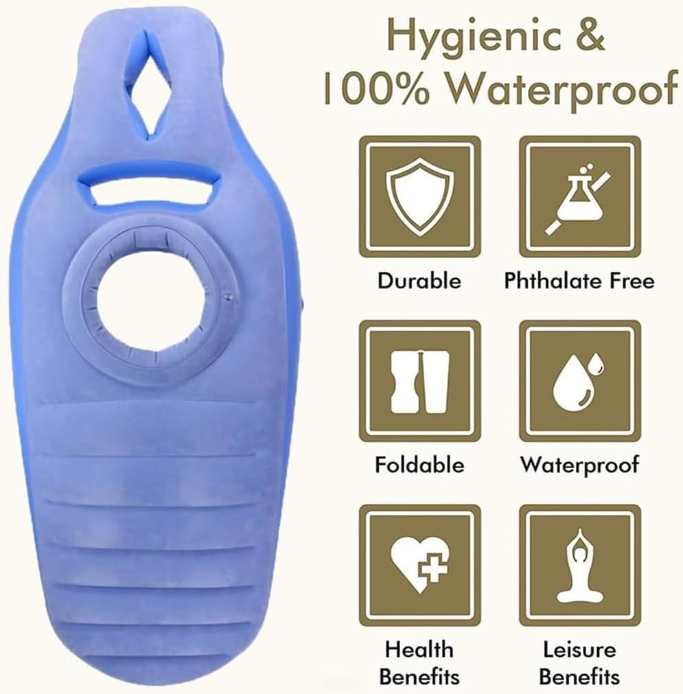 Inflatable Full Body Pregnancy Pillow with Belly Hole for Comfort, Maternity Airbed for Sleeping and Prone Support, Portable and Adjustable, Includes Air Pump(Blue)