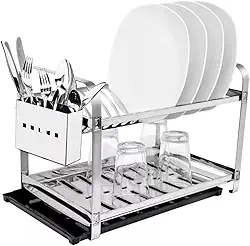 Escorredor de Louças 16 Pratos com Porta Talher Inox e Bandeja Mak-Inox 2216