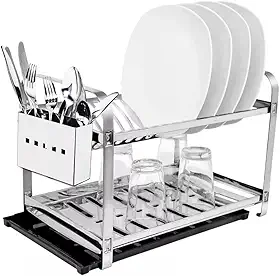 Escorredor de Louças 16 Pratos com Porta Talher Inox e Bandeja Mak-Inox 2216