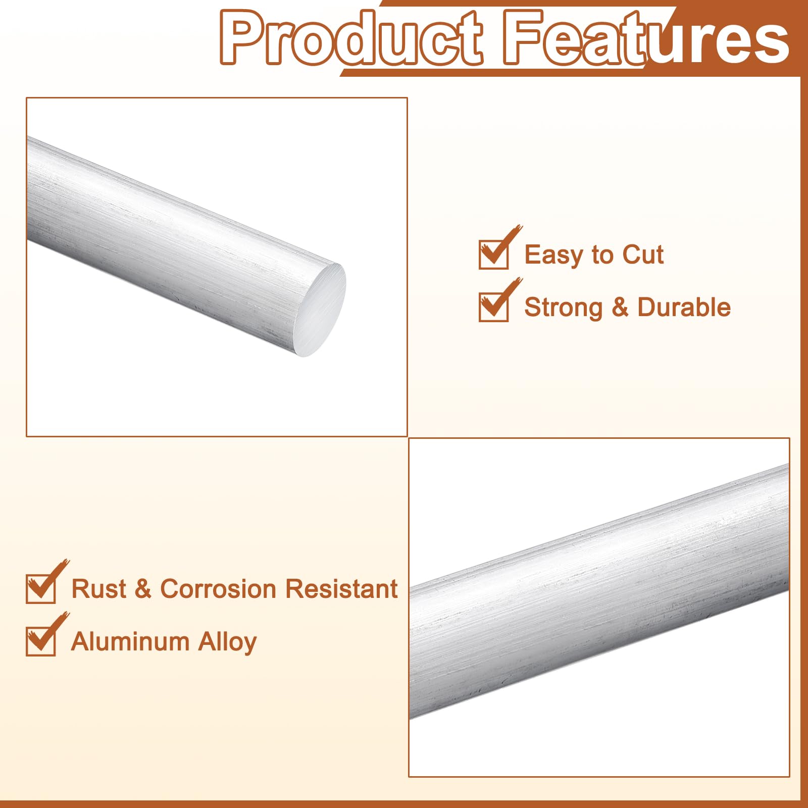 QUARKZMAN 10Pcs Diamètre 5/16"(8mm) Tige Ronde En Aluminium, Longueur 12"(305mm) Tige Ronde 6061 En Aluminium Plein Barreau De Tour Pour Industry Construction DIY Crafts