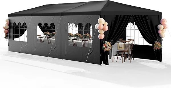 10x30 Black Outdoor Party Tent with 8 Removable Sidewalls Tents for Parties Gazebo Canopy Event Tent for Wedding, Birthday, Garden Parties and Backyard Patio BBQ Camping