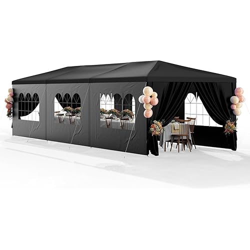 10x30 Black Outdoor Party Tent with 8 Removable Sidewalls Tents for Parties Gazebo Canopy Event Tent for Wedding, Birthday, Garden Parties and Backyard Patio BBQ Camping