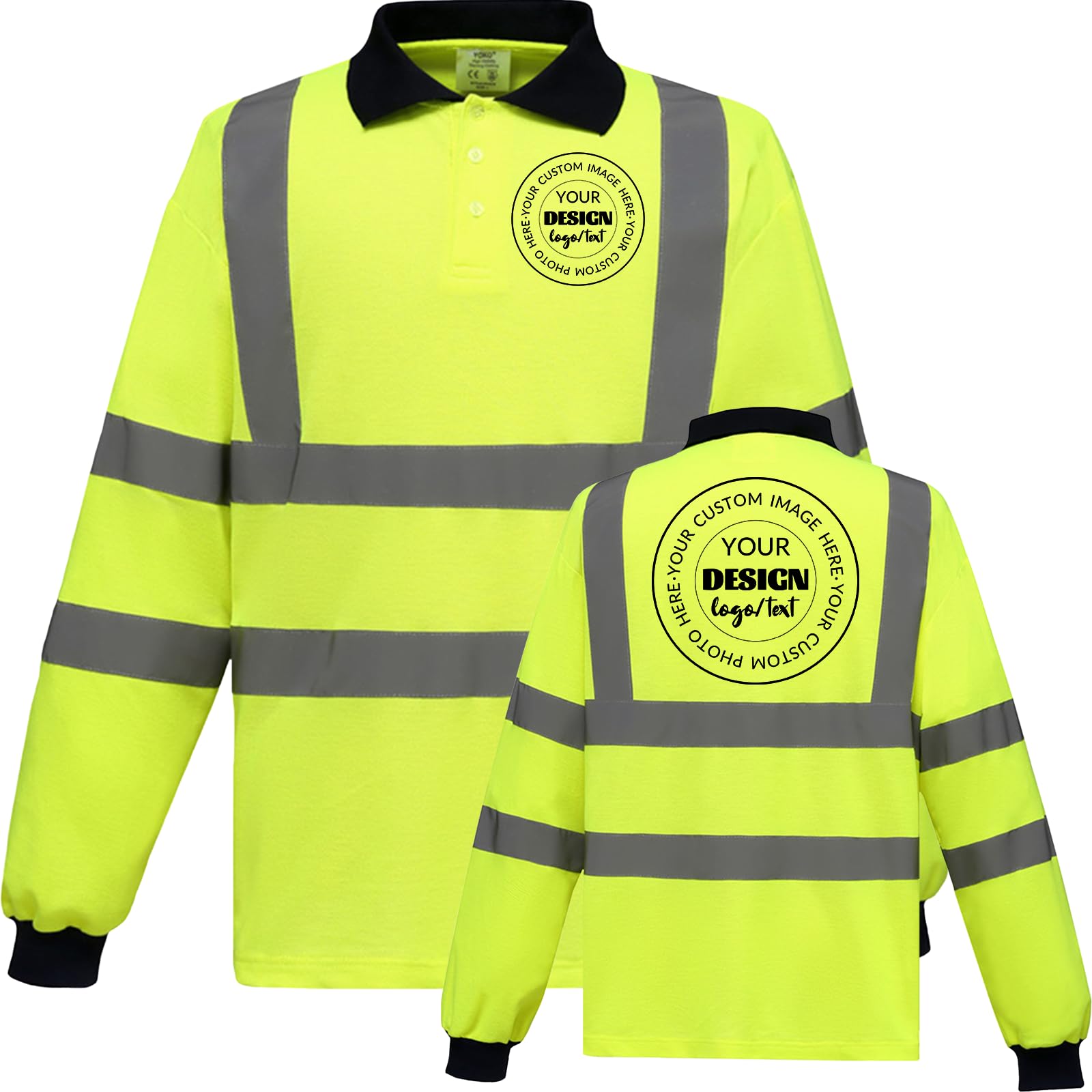 Custom Hi Vis Safety T-Shirt with Reflective Strip Long Sleeve Polo Shirt Personalized Logo Quick Dry T-Shirts Yellow