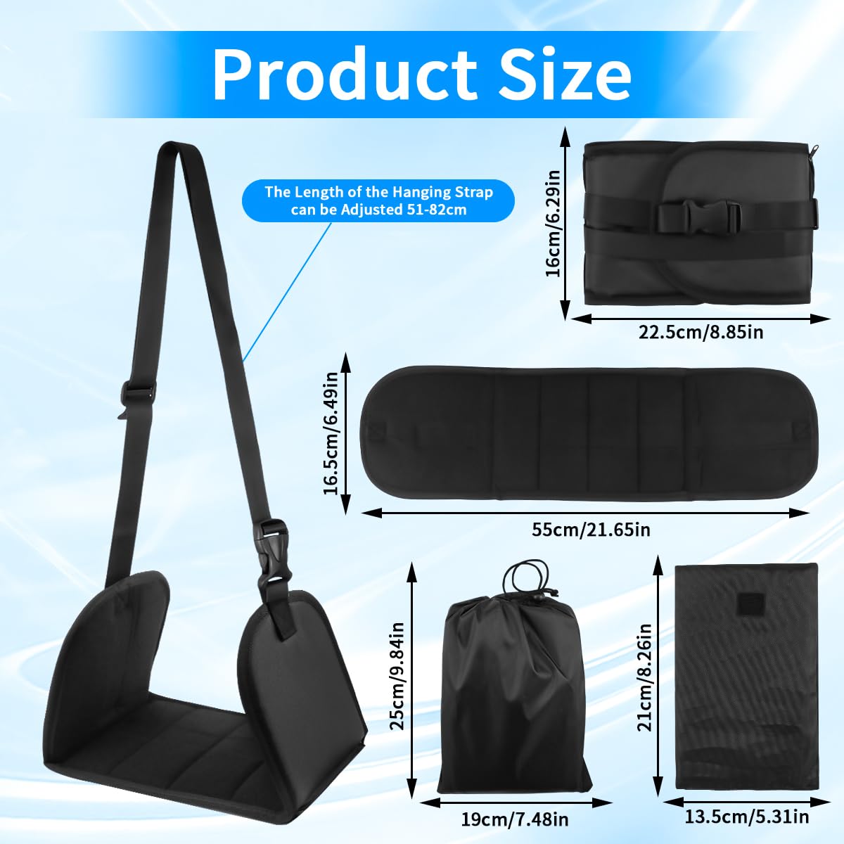 Poggiapiedi Volo, Poggiapiedi da viaggio con schiuma a memoria di forma, Poggiagambe Portatile Regolabile per aerei,Travel Essentials Piede Amaca con Piatti di Supporto