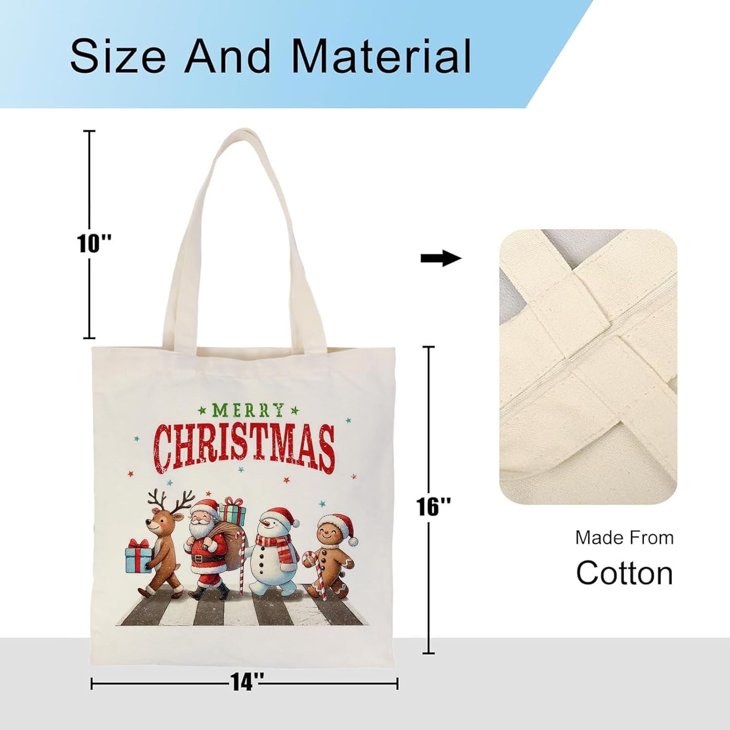 Jnglr Merry Christmas Canvas Tote Bag, Tote Bags for Women Funny Christmas Tote Bags Book Lovers Women Reusable Grocery Bag - Image 5