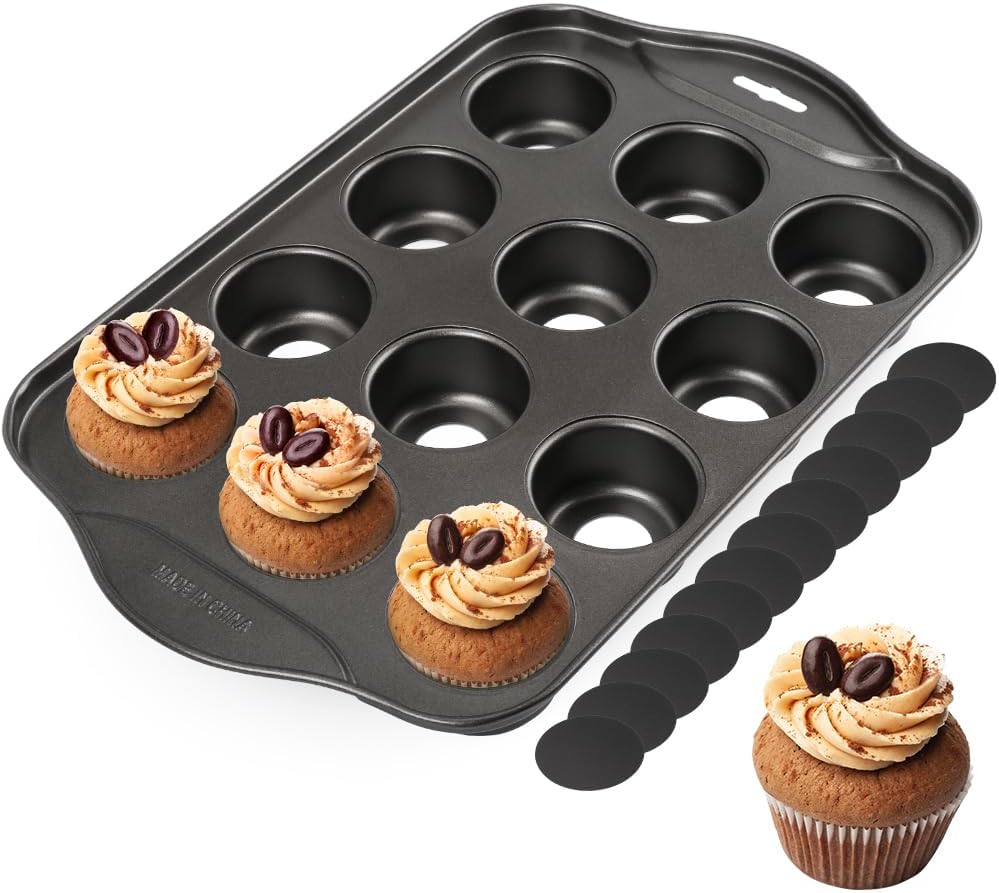 Dwlire Mini Muffin Pans with Removable Bottom, 12 Cup