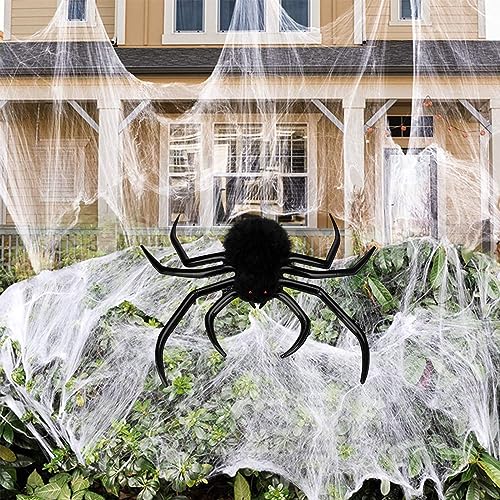 Nadmuchiwany pająk na Halloween | Owłosiony Czarny Gigantyczny Pająk Dekoracje Zewnątrz | Dekoracja pająka dmuchanego do wnętrz/na zewnątrz | Rekwizyty na HalloweenBlack90