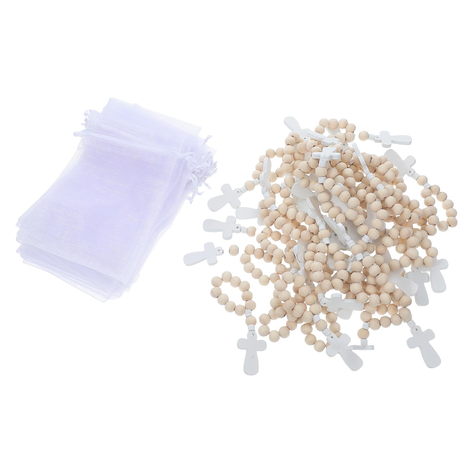 Bracelets chapelet en bois : solution cadeaux d'invités pour baptême par 40 - 8