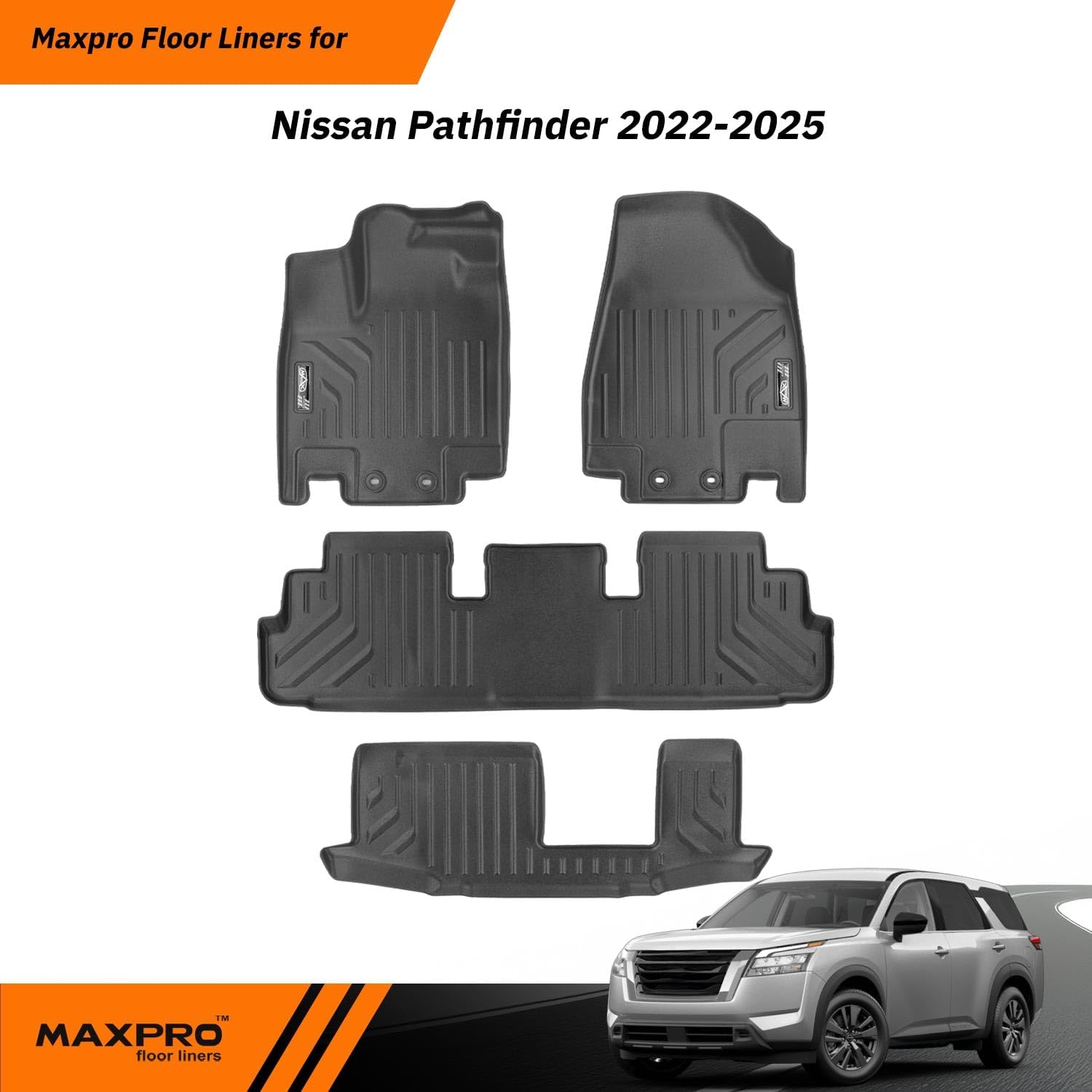 MAXPRO Floor Mats Fit for 2022-2026 Nissan Pathfinder| 3-Row Complete Set | Heavy Duty All Weather Waterproof Floor Liners - Image 9