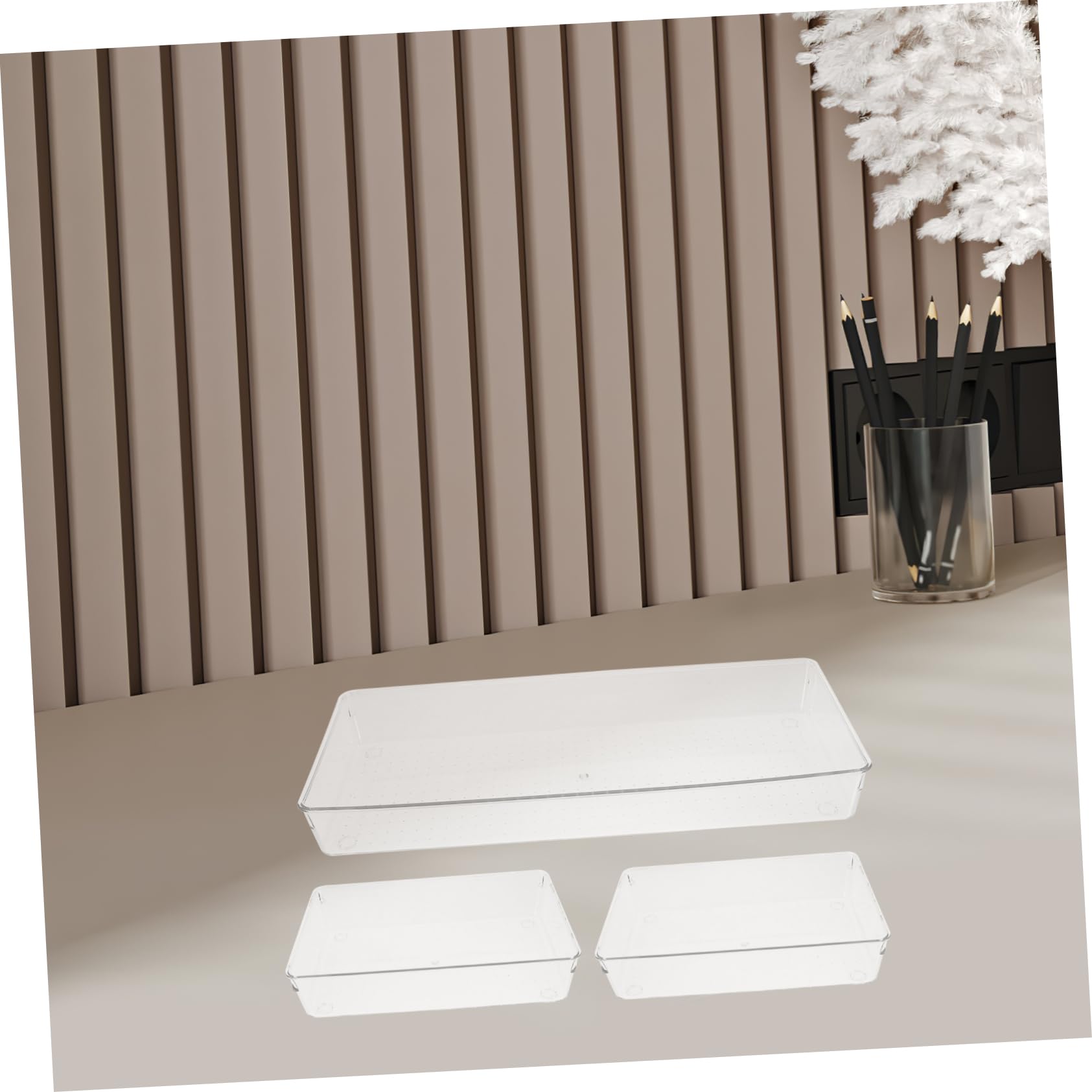 6pezzi Organizzatore di Cassetto per Cucina in Plastica Trasparente Contenitore di Inserimento per Ufficio e Casa