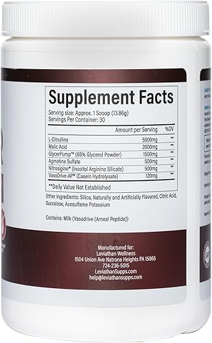 Miniatura 8 de Leviathan Wellness Vigor - Polvo de preentrenamiento sin estimulantes, óxido nítrico, 30 porciones