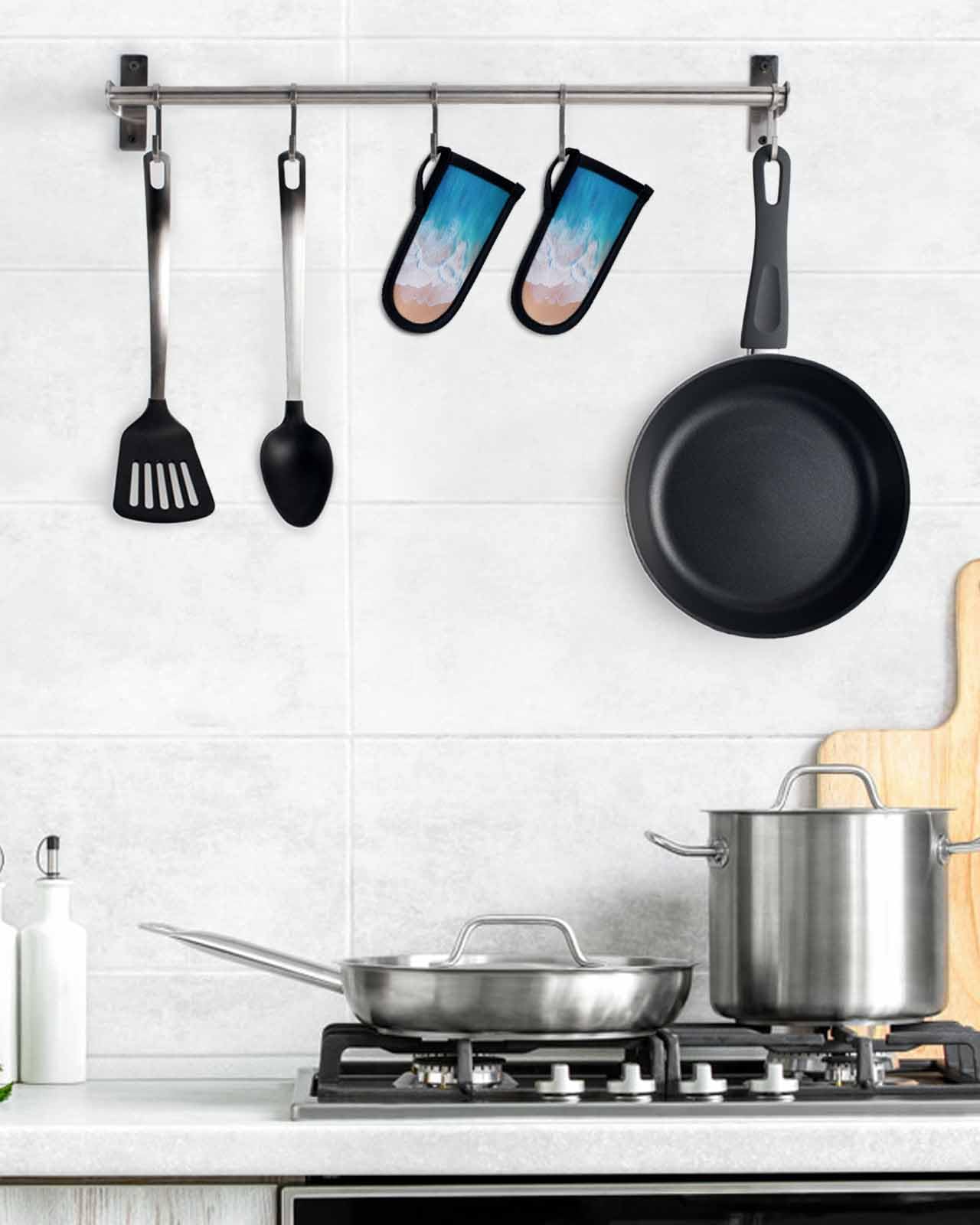 Hot Handle Holder Cover,Ocean Beach Summer Holidays Sea Waves,Cast Iron Skillets Handle Covers Heat Insulation Handle Grip Covers for Hot Pan,Pot,Set of 5, 3x6 Inch