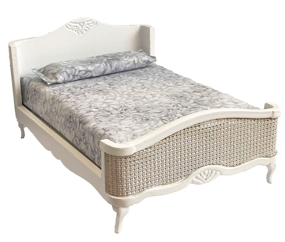 Melody Jane Dolls Houses Dollhouse White Antique French Double Bed Miniature Bedroom Furniture 1:12