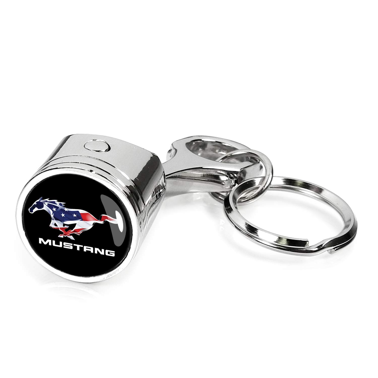 iPick Image for - Ford Mustang USA Flag Pony Piston Style Chrome Metal Key Chain