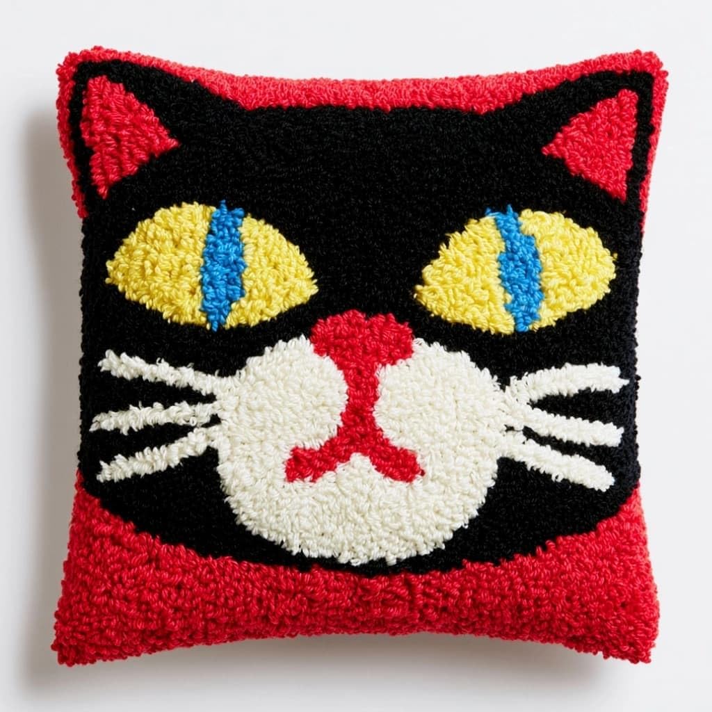 AxiangziK Latch Hook Pillow Kit Cat 43X43Cm