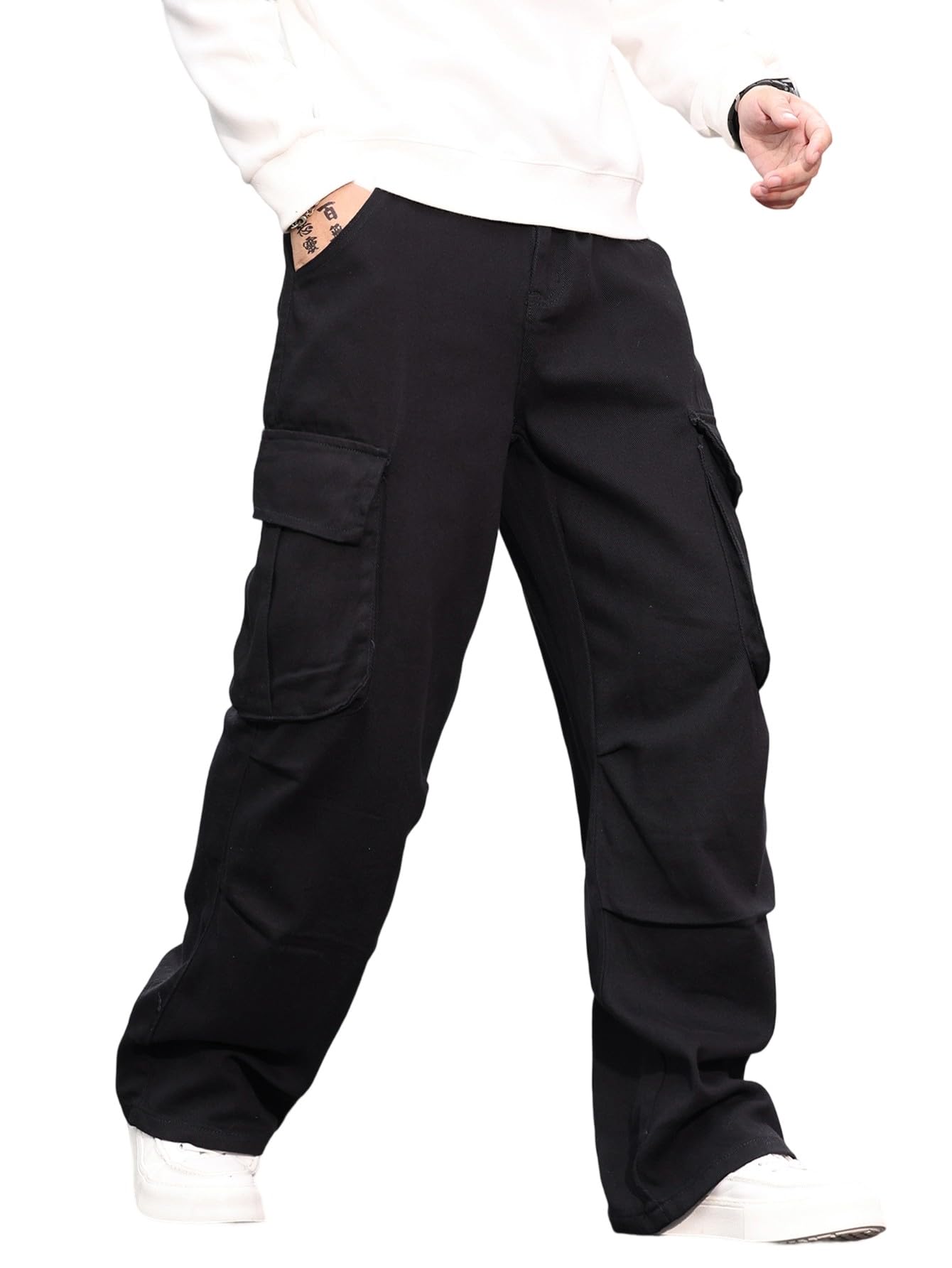 Pantalones Cargo Vaqueros de Pierna Ancha para Hombre Holgados de Peso Medio con Bolsillos Skater Y2k Hip Hop Streetwear