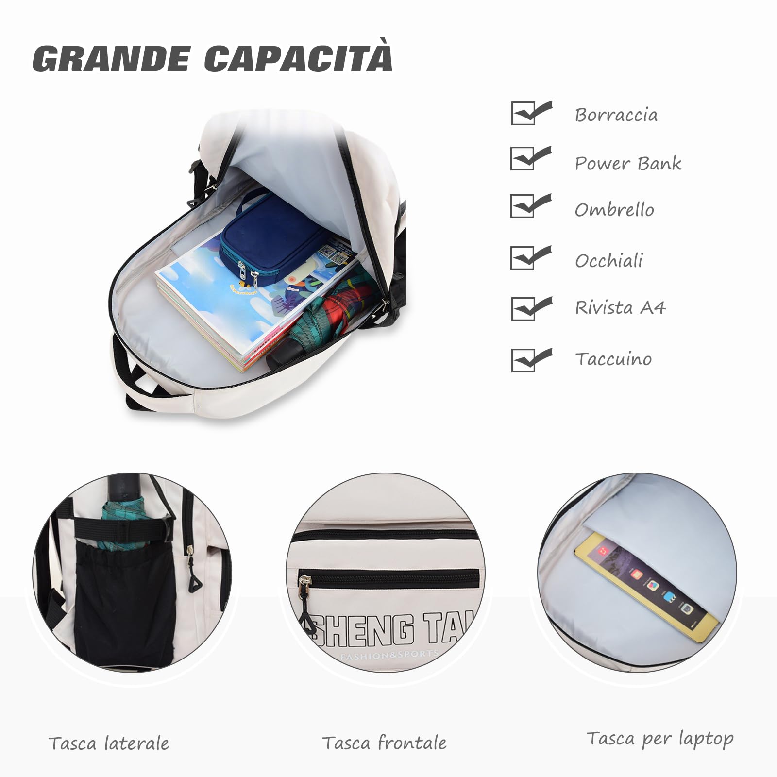 FANDARE Zaino Scuola Zainetto Studente Cartella Zaini Arancione | Borsa Uomo Donna Università Viaggio Lavoro Daypacks