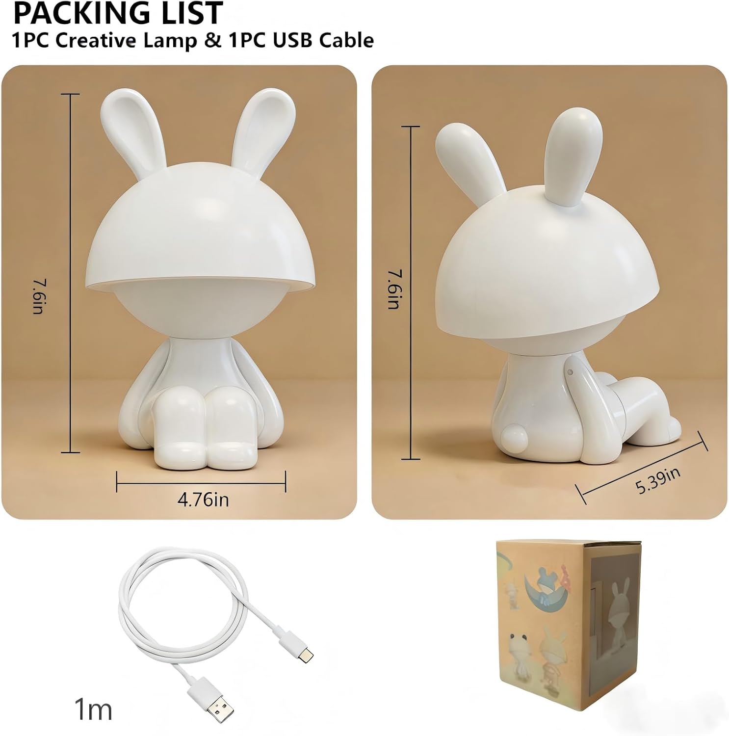 Night Lights for Kids,Rechargeable TableLamp,Touch Bedside Lamps,Cordless Dimmable Warm White Light,Baby Nursery,Breastfeeding,Sleep Aid,Cute Bunny Decor Gifts for Toddler Boys Girls Adults