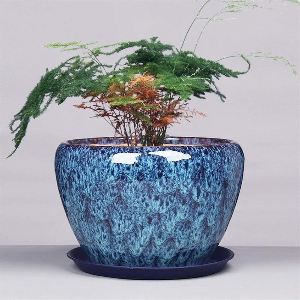 DFGHNBVC Modern Glaze Succulent Planter Pot With Drainage Hole And Saucer Round Flower Plant Pot For Indoor Outdoor Herb Plants With Drain Hole Saucer Outdoor Garden Landscape,23cm