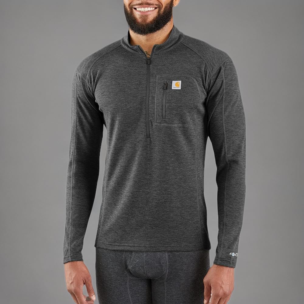 Carhartt Herren Base Force Schweres Polyester-Wolle, Viertelreißverschluss Baselayer-Shirt, Schwarz/Erika, XL Hoch – Ansicht 4