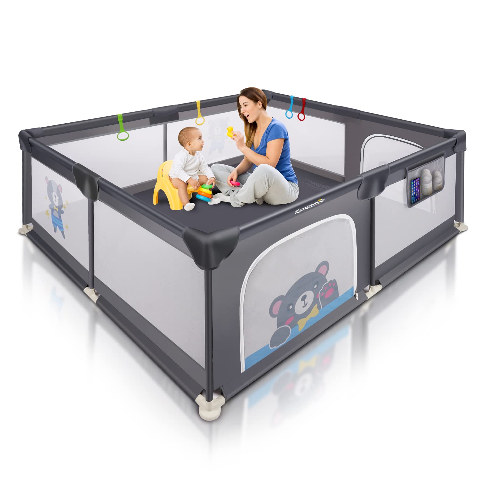 Baby Playpen for Babies and Toddlers, Yamesmile 71 x 59 inch Extra Large Playpen, Play Fence with Unique Cartoon Design, Soft Breathable Mesh Baby Playard for Indoor and Outdoor Family Time