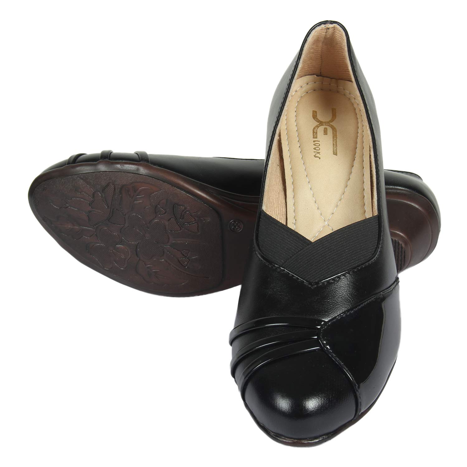 XE Looks Women's Black Wedge Slip-On Ballies for Women | Glossy Faux Leather | Comfortable & Elegant Ballies for Girls & Women 4