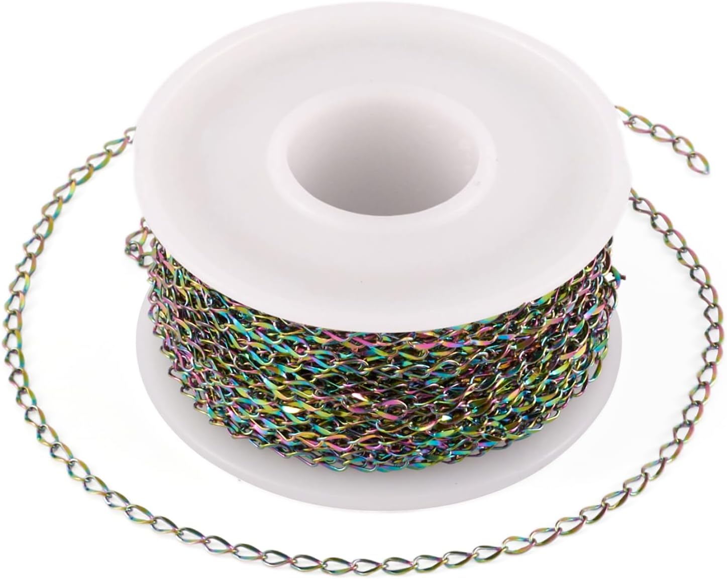 Craftdady 32.8 Feet Stainless Steel Cable Chain Link Multi-Color Unwelded Flat Oval Cross Chain 6.5x3.5mm with Spool for Jewelry Pendant Necklace Bracelet Making