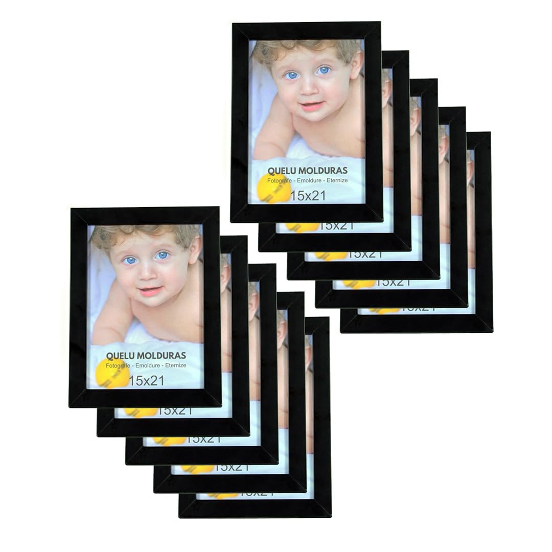 Kit 10 Porta Retrato 15x21 Moldura C/Vidro Comum (Preto)