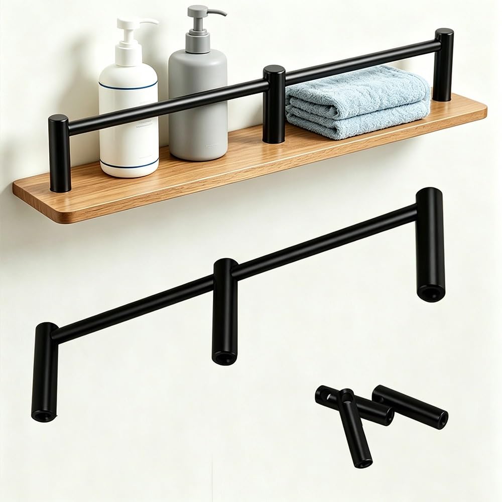 Tajmdgw Black Anti-Fall Shelf Guard Railing Stainless Steel Cabinet Front Barrier Rod Tipping Shelf Guard Fence Decorative Guardrail Bars For Bookshelves(,100Cm(39.4"))