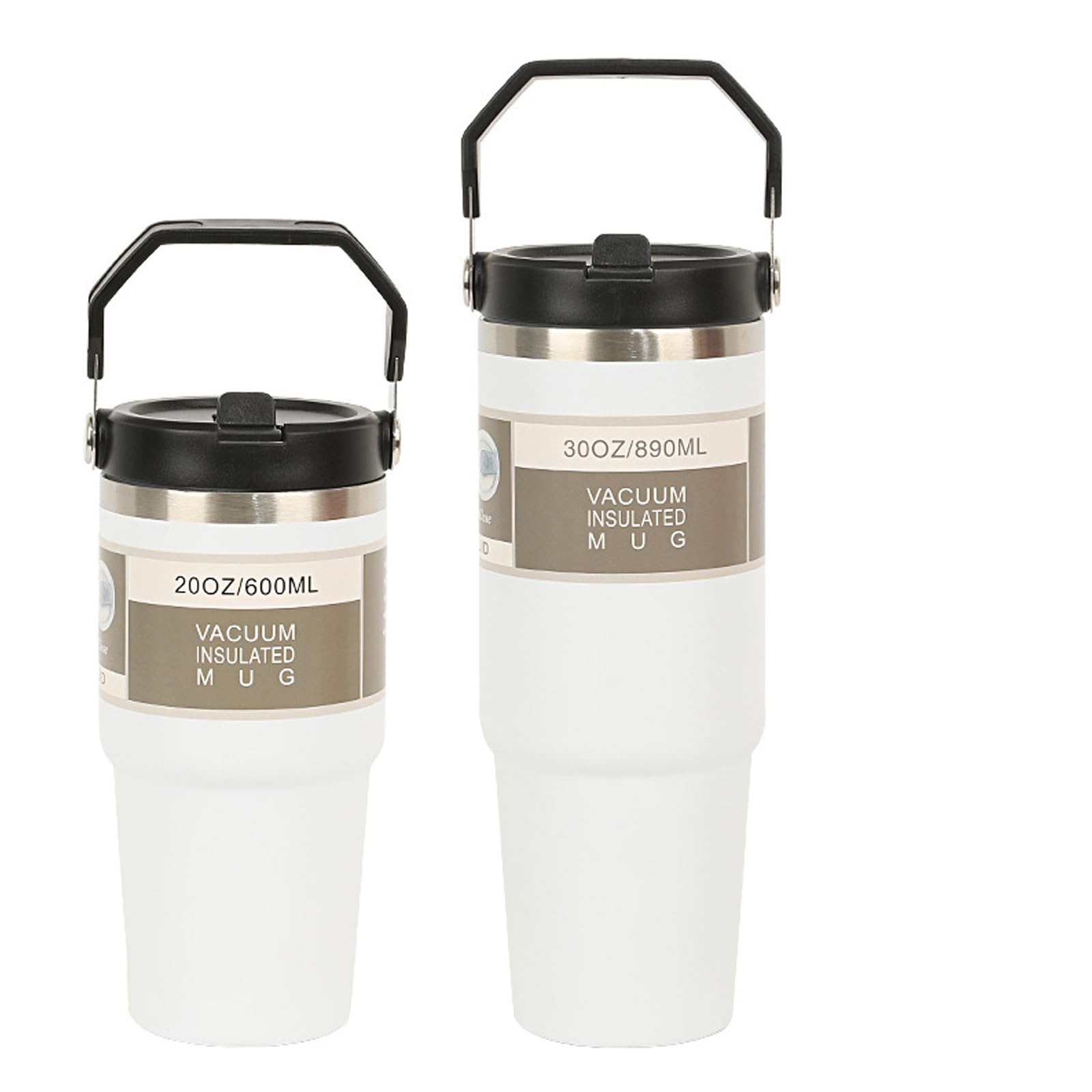 Mok van 30 oz met handvat en rietje, dubbelwandige vacuüm geïsoleerde