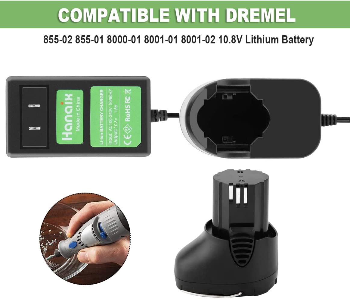10.8V 3.0Ah Li-ion Battery with Charger Replacement for Dremel 855-02 855-01, Compatible with Dremel 8000-01 8001-01 8001-02 Cordless Tool