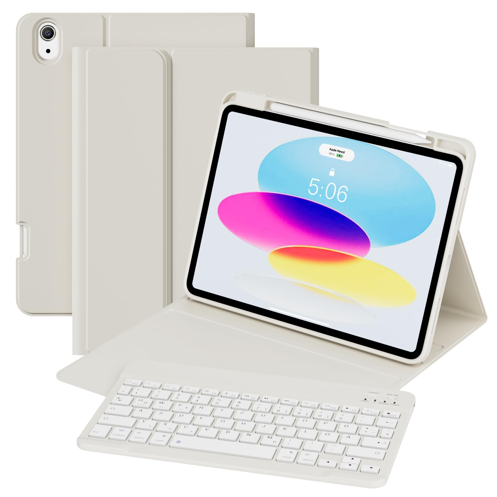 GKABXY Hülle mit Tastatur für iPad 10 Generation 10,9 Zoll 2022, (QWERTZ Layout), Abnehmbare Kabellose Bluetooth Tastatur