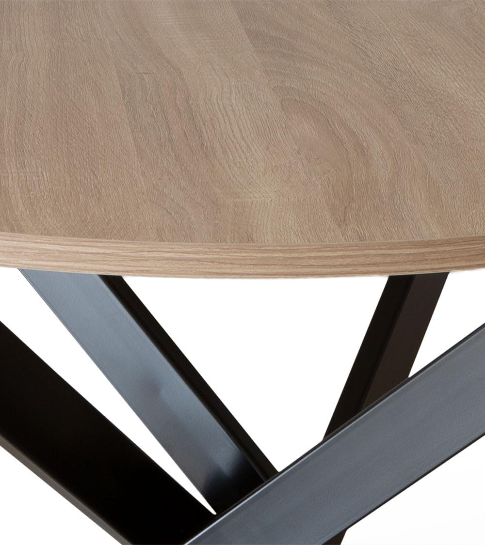 Home Heavenly® - Mesa Redonda Comedor Cocina Blake, Mesa Industrial 90 cm diámetro con Patas metálicas entrecruzadas. (Tapa Roble Pata Negra)